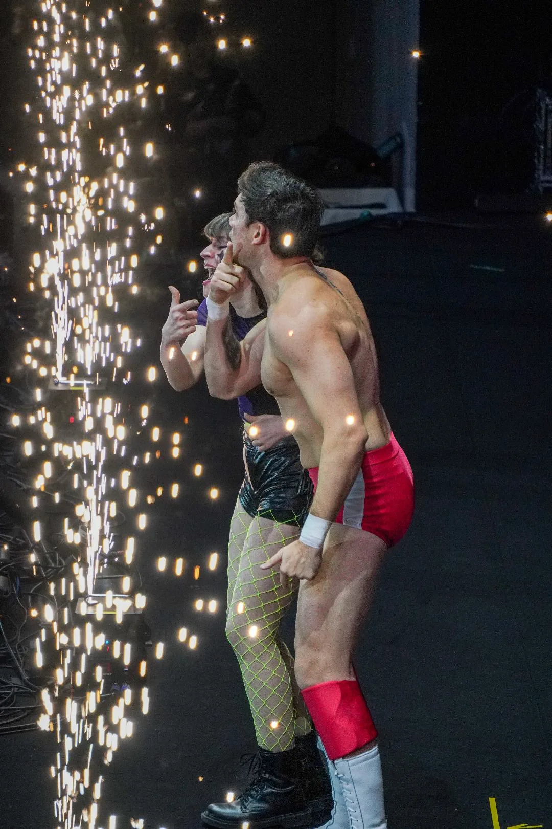 Handsome Jay entering through a wall of pyro